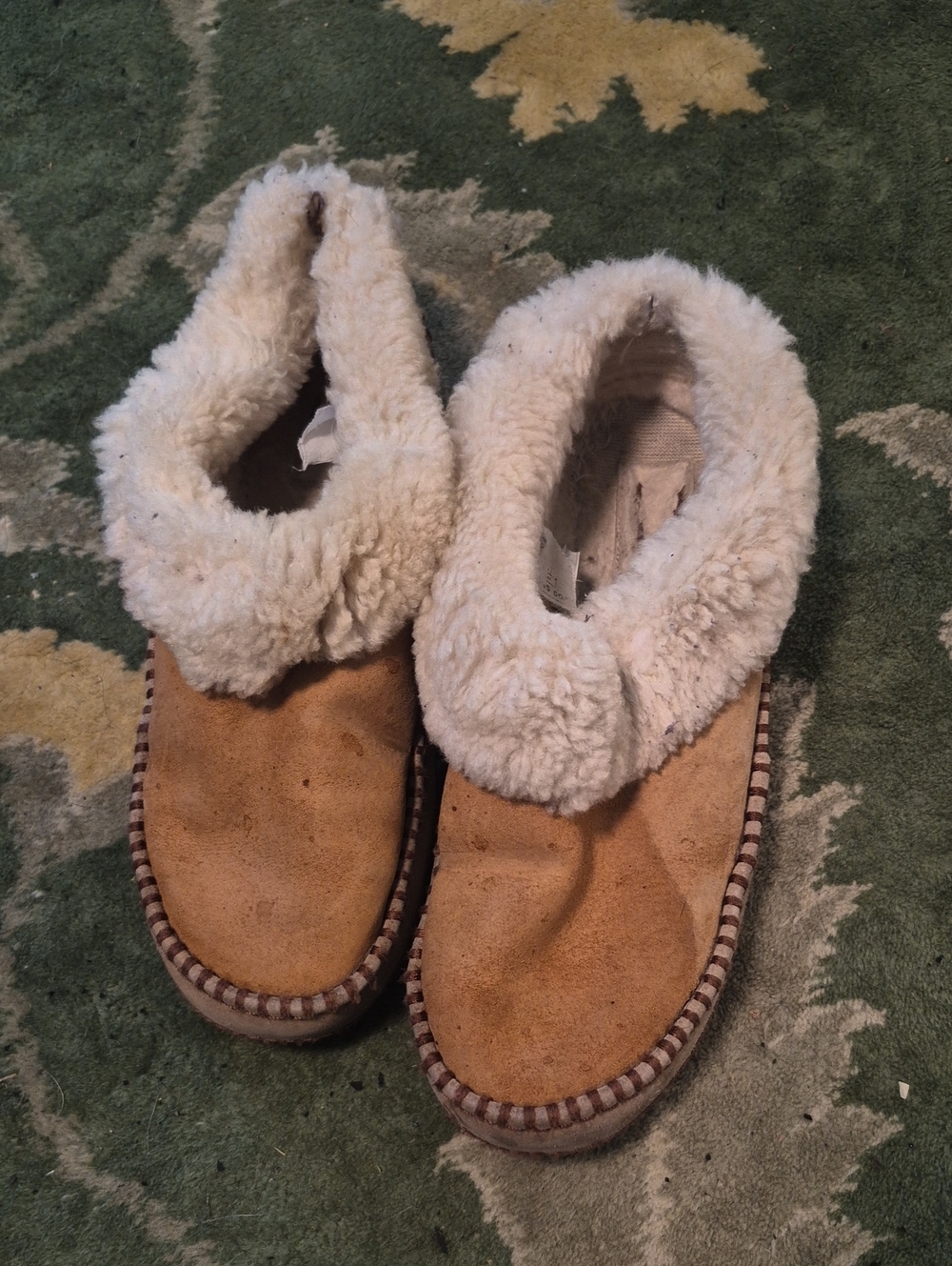 UGG Tan Suede Faux-Shearling Cuff Slip-On Winter Boots